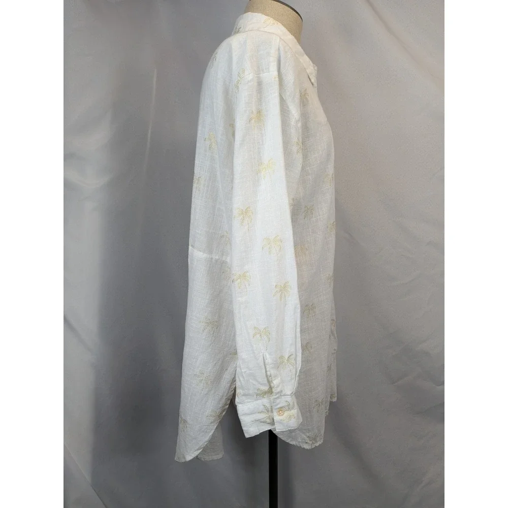 Palm Tree Tropical Resort Beach White‎ Gold Button Up Shirt Tunic blue island XL